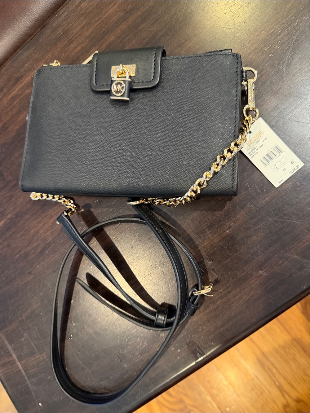Michael Kors Black Saffiano Leather Crossbody with Gold Chain